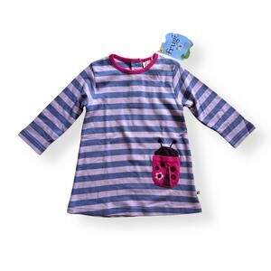 NWT Frugi organic lavender stripe ladybug pocket tunic dress